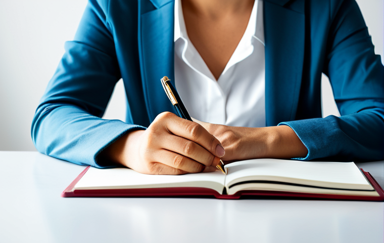 A professional individual, fully clothed in modest, comfortable attire, sitting peacefully at a clean, minimalist desk. They are holding a pen above an open journal, gazing contemplatively. The scene is illuminated by soft, natural light, creating an atmosphere of serenity and introspection. The background subtly suggests clarity and untangled thoughts, representing emotional mapping. Perfect anatomy, correct proportions, natural pose, well-formed hands, proper finger count, natural body proportions. Professional studio photography, high resolution, sharp focus, vibrant colors, safe for work, appropriate content, fully clothed, family-friendly.
